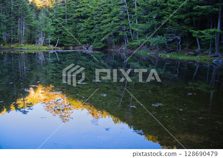 Midori Pond and Mount Tengu in the Yatsugatake Mountains 128690479