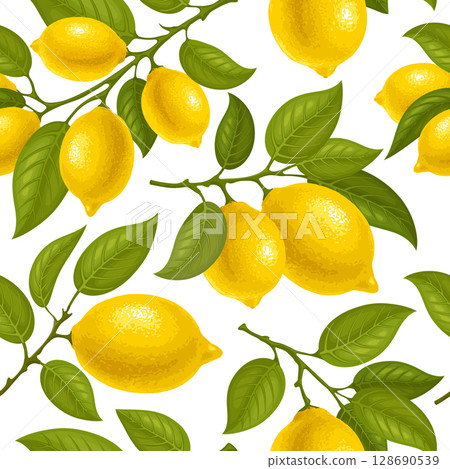 Lemon Seamless Pattern On White Background Lemon Seamless Pattern On White Background 128690539