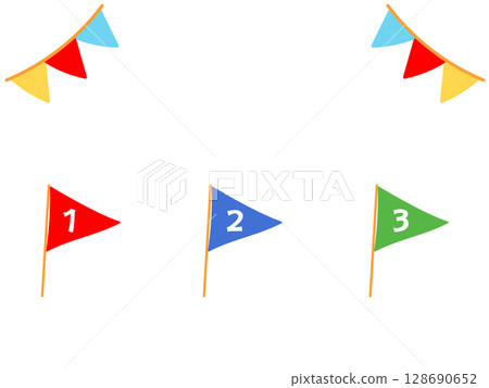 Sports day background illustration of 1st, 2nd and 3rd place flags 128690652