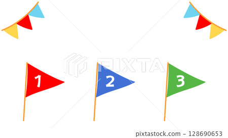 Sports day background illustration of 1st, 2nd and 3rd place flags Sports day background illustration of 1st, 2nd and 3rd place flags 128690653