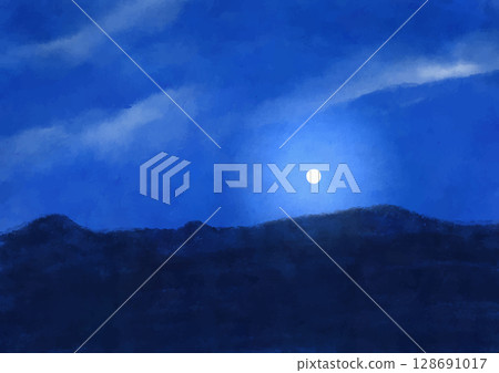 帶有月亮和山脊的夜空景觀的插圖向量 128691017