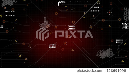 Image of markers and data processing over red background Image of markers and data processing over red background 128691096