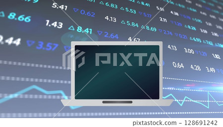 Image of screen over financial on navy background 128691242