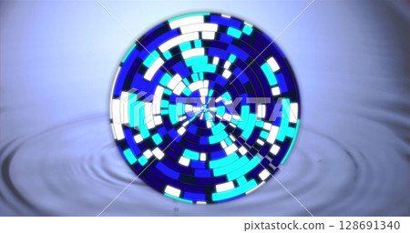 Image of disco ball over drop falling into water Image of disco ball over drop falling into water 128691340