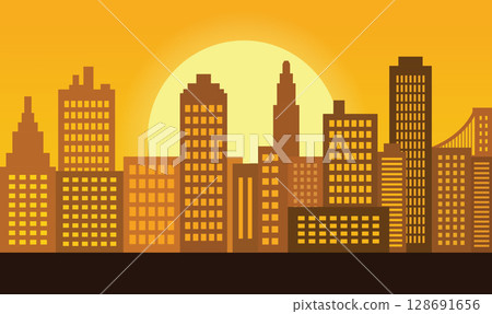 City Buildings Stand Still as Soft Evening Light Quietly Across the Urban Landscape 128691656