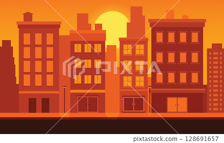 City Buildings Stand Still as Soft Evening Light Quietly Across the Urban Landscape 128691657