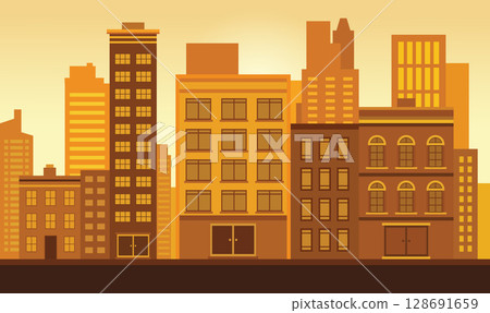 City Buildings Stand Still as Soft Evening Light Quietly Across the Urban Landscape City Buildings Stand Still as Soft Evening Light Quietly Across the Urban Landscape 128691659
