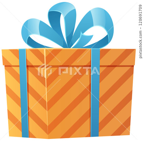 Birthday gift with blue ribbon on white background 128691709