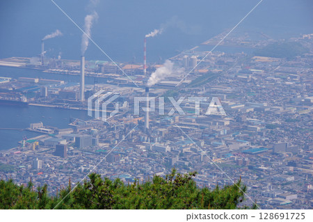 View of the Kawanoe paper mill area from Suihamine Observatory in Shikokuchuo City, Ehime Prefecture 128691725