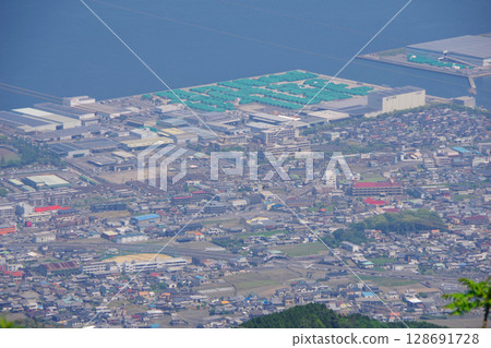 View of Nakanosho Town from Suihamine Observatory in Shikokuchuo City, Ehime Prefecture 128691728