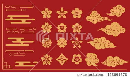 Traditional Asian ornamental elements Traditional Asian ornamental elements 128691878