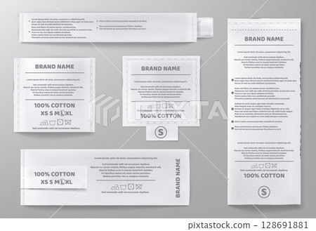 Cotton fabric label mockup set with brand name Cotton fabric label mockup set with brand name 128691881