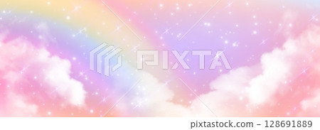 Magical unicorn sky with rainbow and clouds Magical unicorn sky with rainbow and clouds 128691889