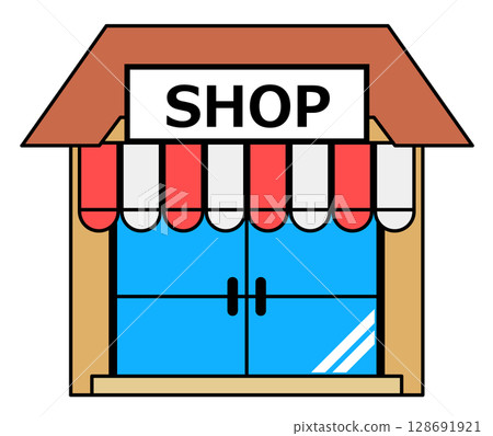 Illustration of a tenant building for a rental store or restaurant in operation Illustration of a tenant building for a rental store or restaurant in operation 128691921