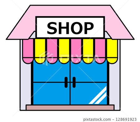 Illustration of a tenant building for a rental store or restaurant in operation Illustration of a tenant building for a rental store or restaurant in operation 128691923