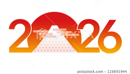2026 年新年素材:富士山和第一個日出符號標誌 2026 年新年素材:富士山和第一個日出符號標誌 128691944