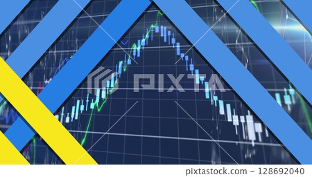 Image of shapes over data processing on black background Image of shapes over data processing on black background 128692040