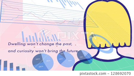 Image of data processing over woman icon 128692070