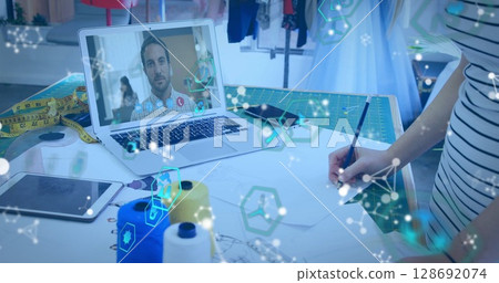 Image of shapes over caucasian businessman having image call 128692074