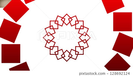 Image of red shapes over white background 128692124