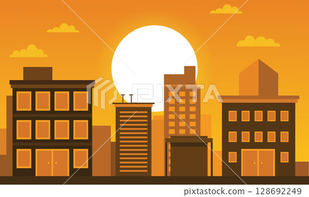 City Buildings Stand Still as Soft Evening Light Quietly Across the Urban Landscape 128692249