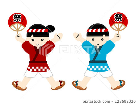 Illustration of children wearing festival happi coats 128692326
