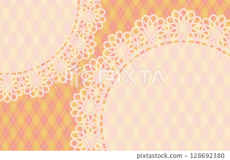 Illustration background material, Argyle pattern background and lace pattern, orange 128692380