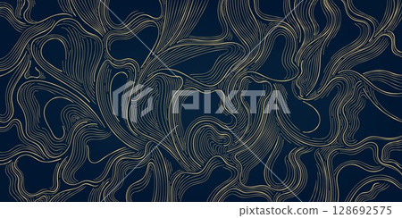 Vector golden line neo japanese minimalist style pattern, abstract organic wave texture. Wood, ocean soft background, elegant luxury graphic design. Vector golden line neo japanese minimalist style pattern, abstract organic wave texture. Wood, ocean soft background, elegant luxury graphic design. 128692575
