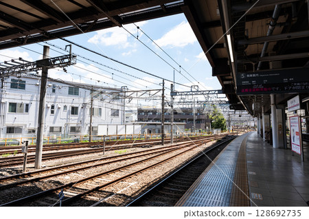 View of the tracks at Takahatafudo Station on the Keio Line, Takahata, Hino City, Tokyo View of the tracks at Takahatafudo Station on the Keio Line, Takahata, Hino City, Tokyo 128692735