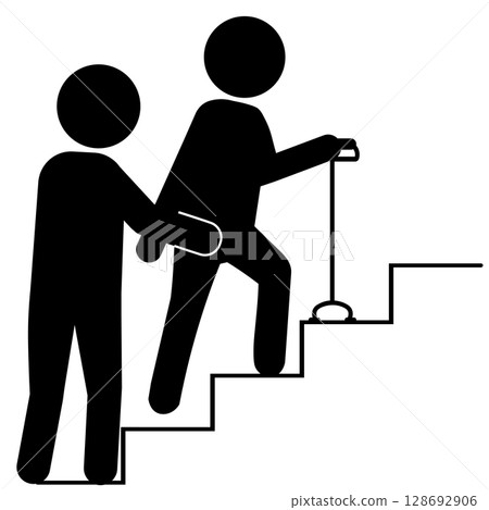 Pictogram of a person helping an elderly person go up stairs 128692906