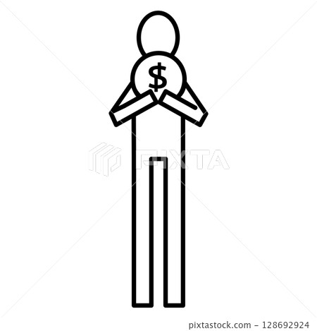 A simple pictogram icon of a person holding a coin with a dollar sign A simple pictogram icon of a person holding a coin with a dollar sign 128692924