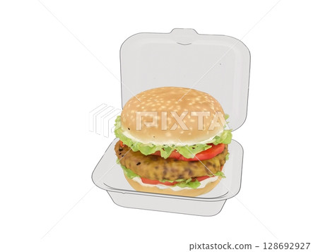 Teriyaki chicken burger, commonly seen in fast food restaurants 128692927