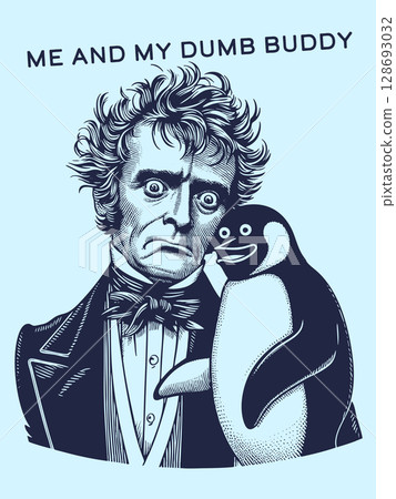 Gentleman and Penguin t-shirt raster design 128693032