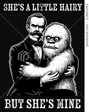 Gentleman Hugging Hairy Yeti t-shirt vector design 128693062
