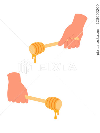 Honey dripping to a honey dipper isolated on a white background 128693200