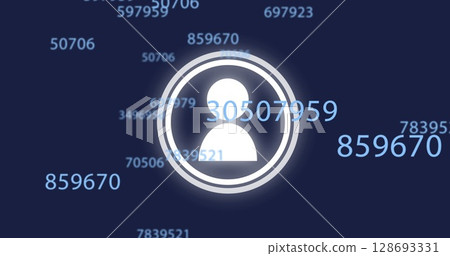 User icon image over floating numbers on dark blue background User icon image over floating numbers on dark blue background 128693331