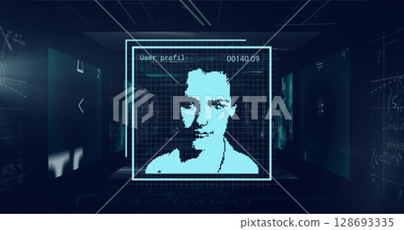Image of user photos and data processing on black background Image of user photos and data processing on black background 128693335