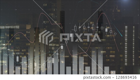 Image of data processing over cityscape Image of data processing over cityscape 128693416