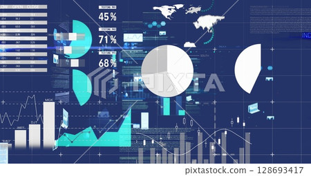 Image of data processing on blue background 128693417