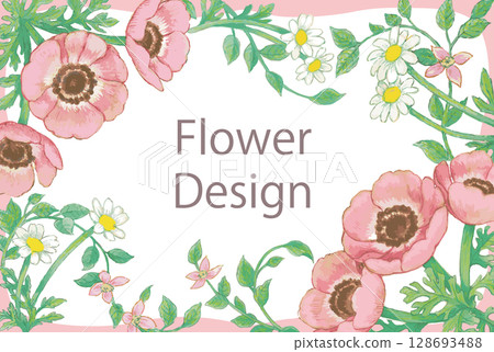 花卉設計框架。水彩風格，向量插圖素材。 128693488