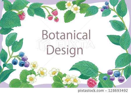 植物設計框架。漿果。水彩風格，向量插圖素材。 128693492