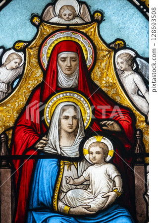 Mary with St. Anne and Jesus 128693508