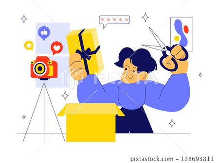Daily Vlog Vector Illustration Featuring an Influencer Browsing Social Networks with Live Streaming of Various Activities in a Lifestyle Background Daily Vlog Vector Illustration Featuring an Influencer Browsing Social Networks with Live Streaming of Various Activities in a Lifestyle Background 128693811