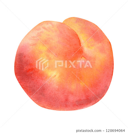 watercolor illustration of a ripe peach. Fresh, juicy peach with a natural, organic look, isolated on a white background. watercolor illustration of a ripe peach. Fresh, juicy peach with a natural, organic look, isolated on a white background. 128694064
