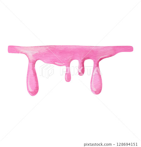 Watercolor hand drawn illustration delicious strawberry dripping ice cream or cake topping 128694151