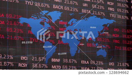 Image of financial data processing over world map 128694662