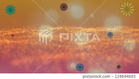 Image of flowers appearing on orange background with glitter Image of flowers appearing on orange background with glitter 128694685