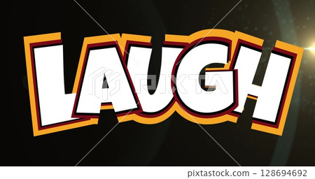 Image of laugh in yellow and white on black background Image of laugh in yellow and white on black background 128694692