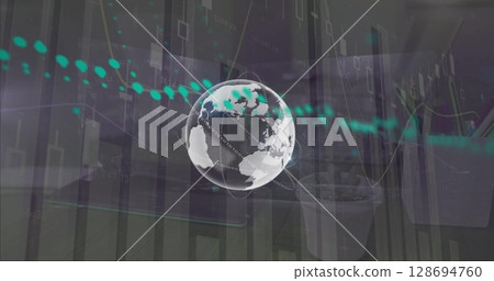 Image of globe over data processing 128694760