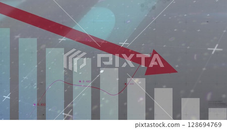 Image of statistics and data processing with red arrow 128694769